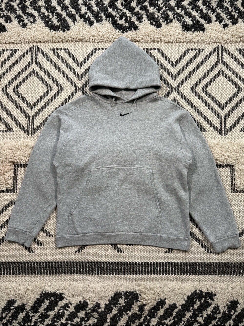 Vintage 90s Nike Black Embroidered Center Swoosh Gray Hoodie Pullover Size M
